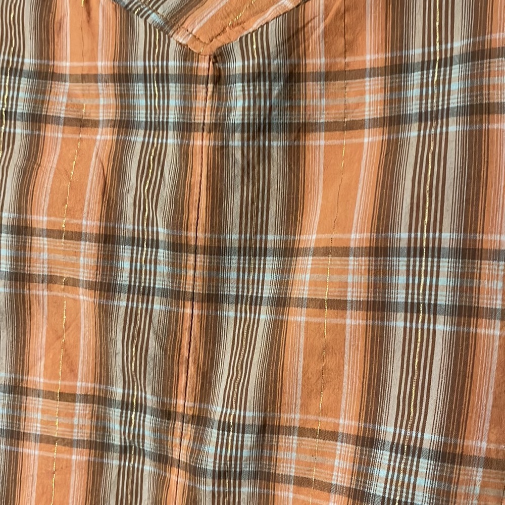 Orange & Brown Plaid mid length knee tulle skirt with gold threading. - Picture 3 of 6
